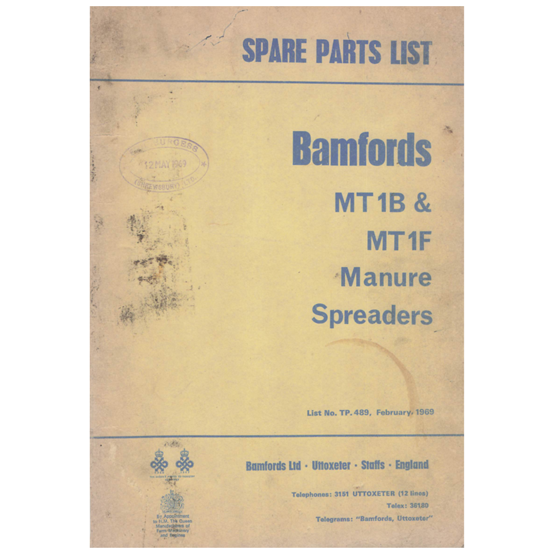 Bamfords MT 1B & MT 1F Manure Spreader Spare Parts List