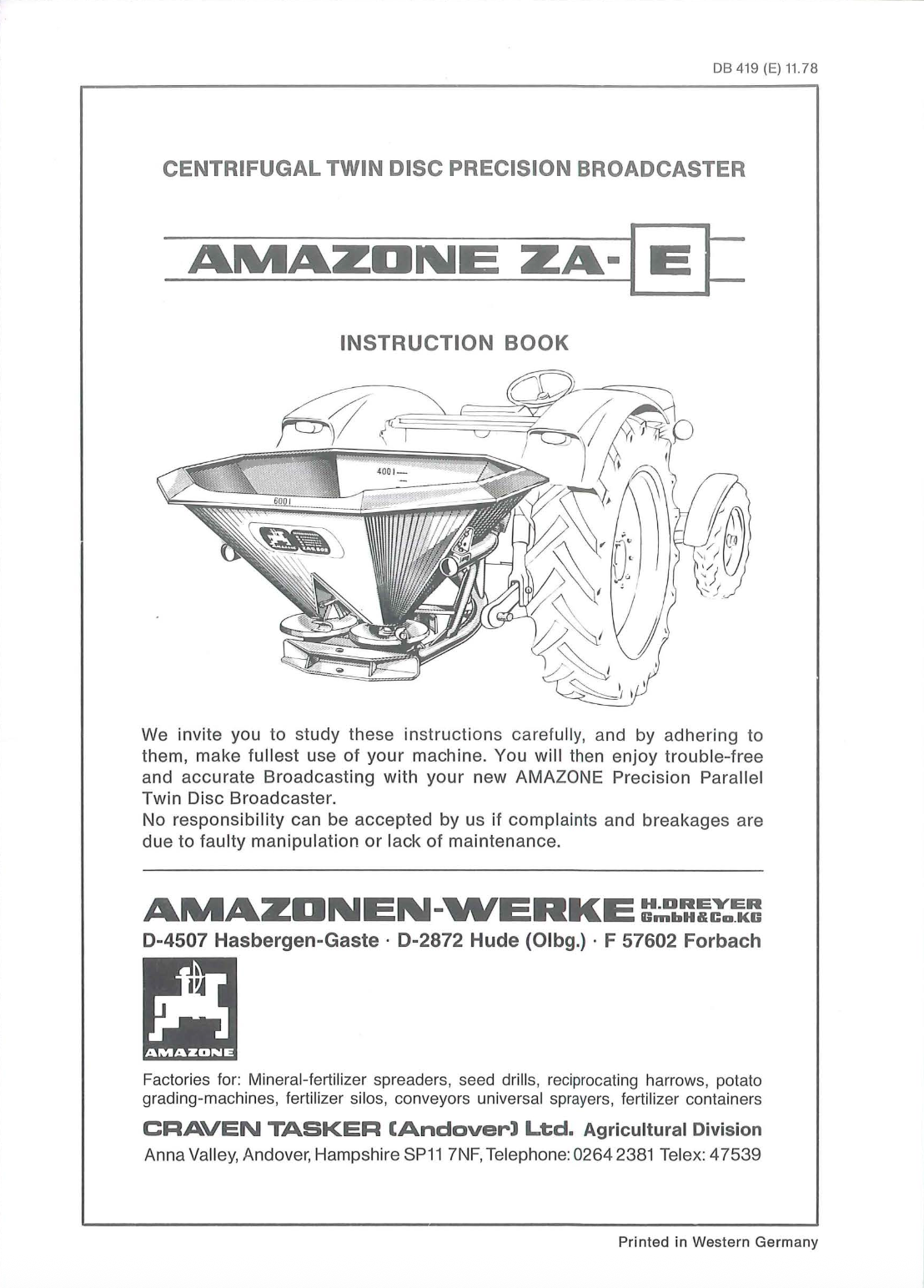 Amazone ZA-E Fertilizer Spreader Manual – Centrifugal Twin Disc Broadcaster Instruction PDF