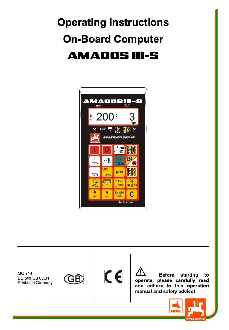 Amazone AMADOS III-S On-Board Computer Manual – MG 714