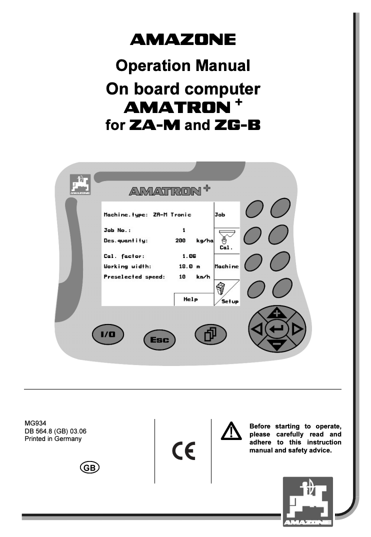Amazone MG 934 Drill Combination Operator’s Manual (English PDF)