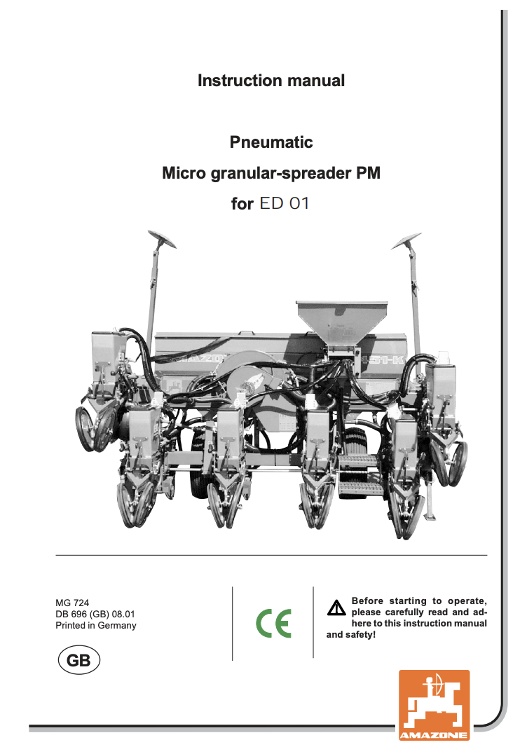Amazone MG 724 Micro Granular Spreader Instruction Manual – For ED 01 Airplanters
