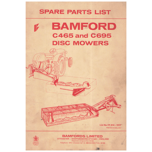 Bamford C465 & C695 Disc Mowers Spare Parts List