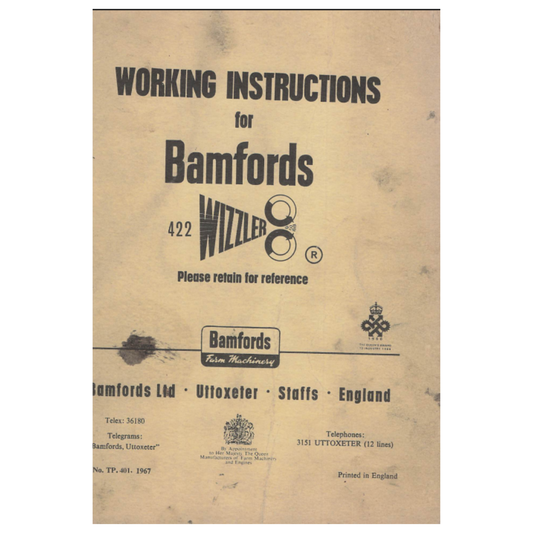 Bamfords 422 Wizzler Mower Operator's Manual