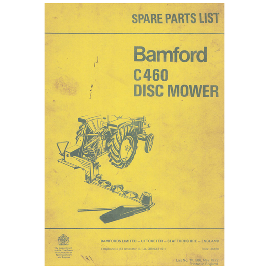 Bamford C460 Disc Mower Spare Parts List