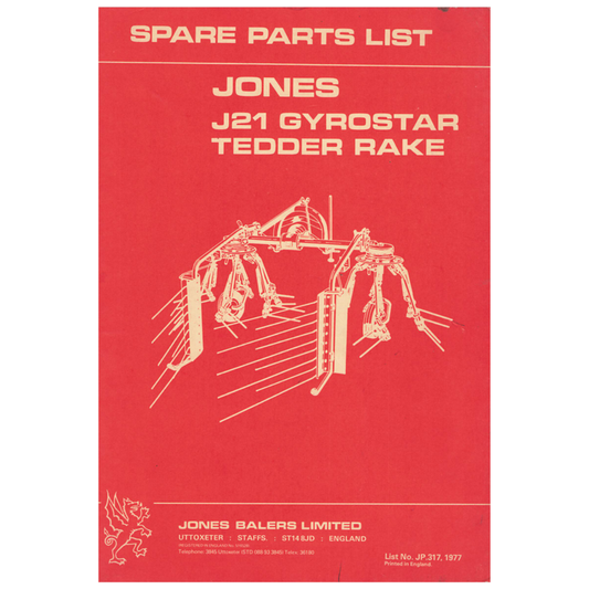 Jones J21 Gyrostar Tedder Rake Spare Parts List
