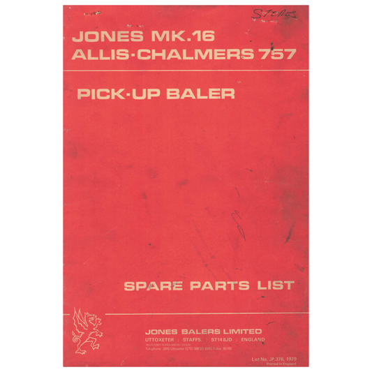 Jones MK.16 Allis-Chalmers 757 Pick-Up Baler Spare Parts List