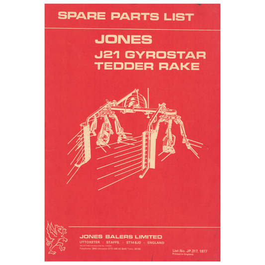 Jones J21 Gyrostar Tedder Rake Spare Parts List