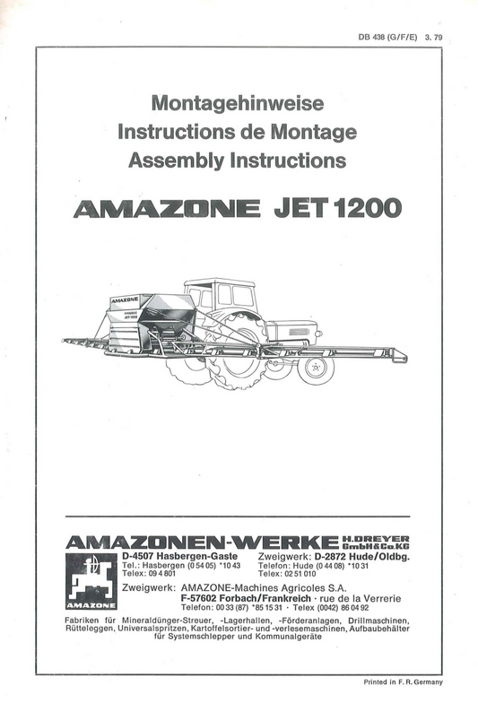 Amazone JET1200 Assembly & Maintenance Manual (DB438)