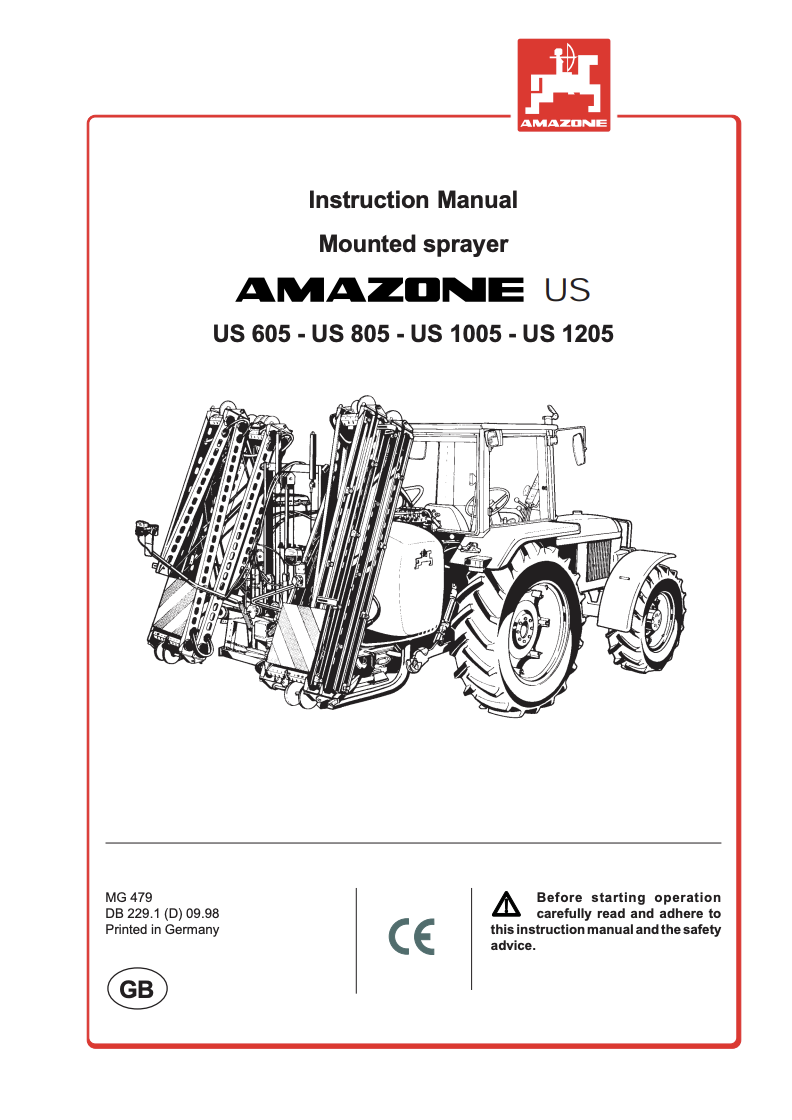 Amazone UF & MG 370 Mounted Sprayer Operator’s Manual (UF 600–1200)