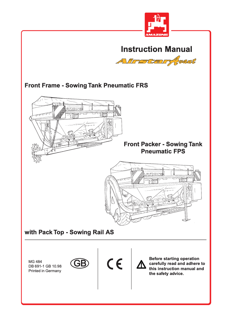 Amazone Airstar Avant MG 484 FRS/FPS Front Sowing Tank & AS Sowing Module Manual (PDF)
