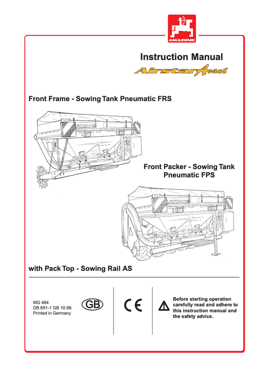 Amazone Airstar Avant MG 484 FRS/FPS Front Sowing Tank & AS Sowing Module Manual (PDF)
