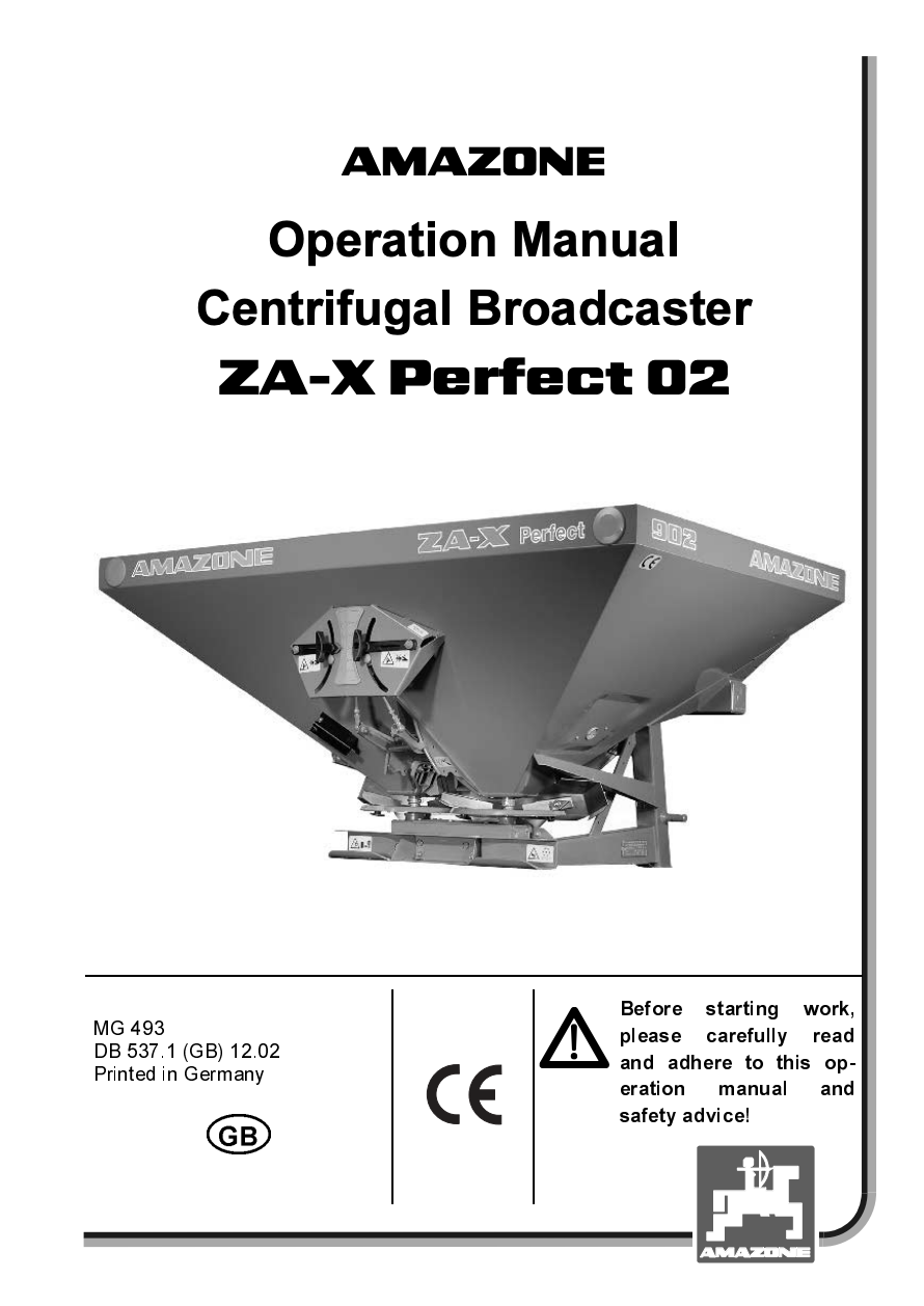 Amazone ZA-X Perfect 02 Fertiliser Spreader Operator’s Manual – Models 602, 902, 1402