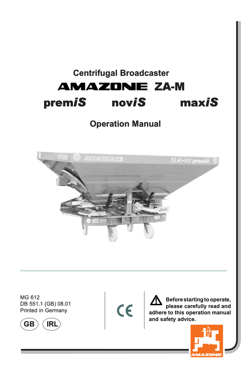 Amazone ZA-M MG 612 Fertiliser Spreader Operator Manual (PDF)