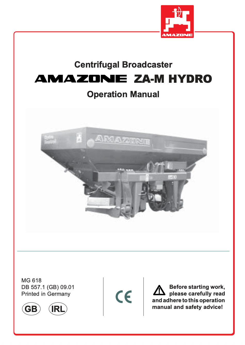 Amazone ZA-M HYDRO Centrifugal Broadcaster Operation Manual (MG 618)