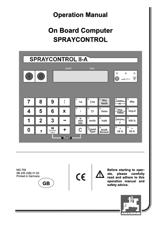 Amazone SprayControl II-A MG 759 Operation Manual – Field Boom Sprayer Computer