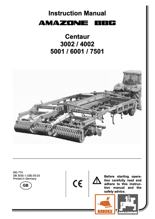 Amazone Centaur 3002–7501 Mulch Cultivator Instruction Manual (MG 774)