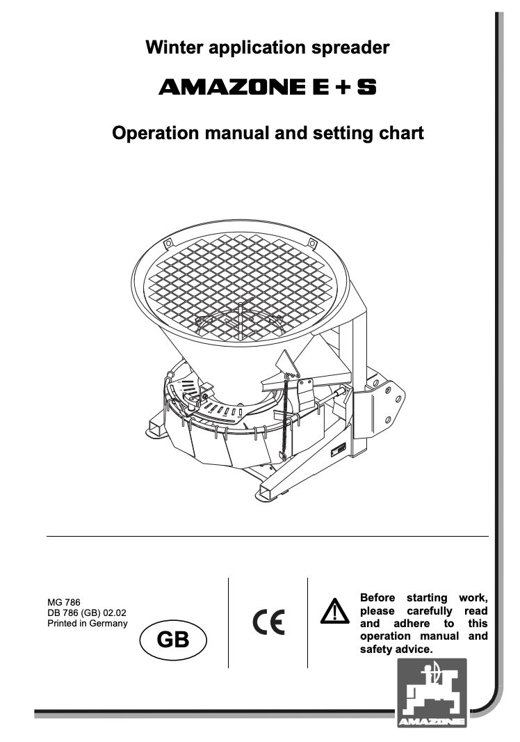 Amazone E+S Winter Application Spreader Manual – MG 786 Series (DB 786)