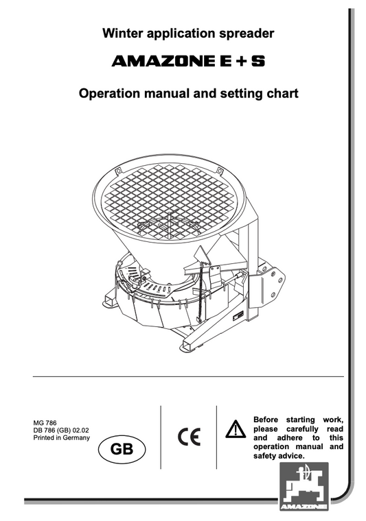 Amazone E+S Winter Application Spreader Manual – MG 786 Series (DB 786)