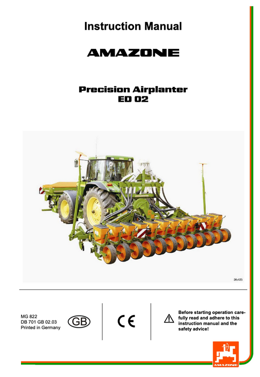Amazone ED 02 Precision Airplanter Manual – Covers MG 822 & More