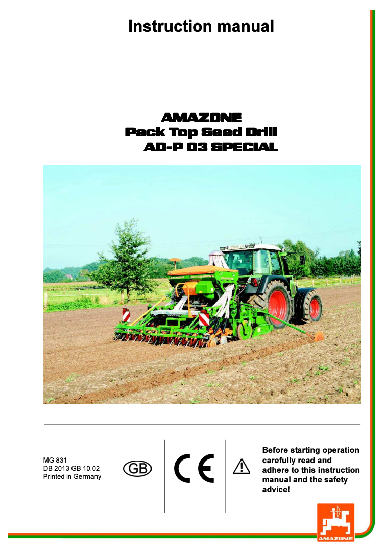 Amazone MG 831 Operator’s Manual – Soil Tiller Setup, Operation & Maintenance Guide