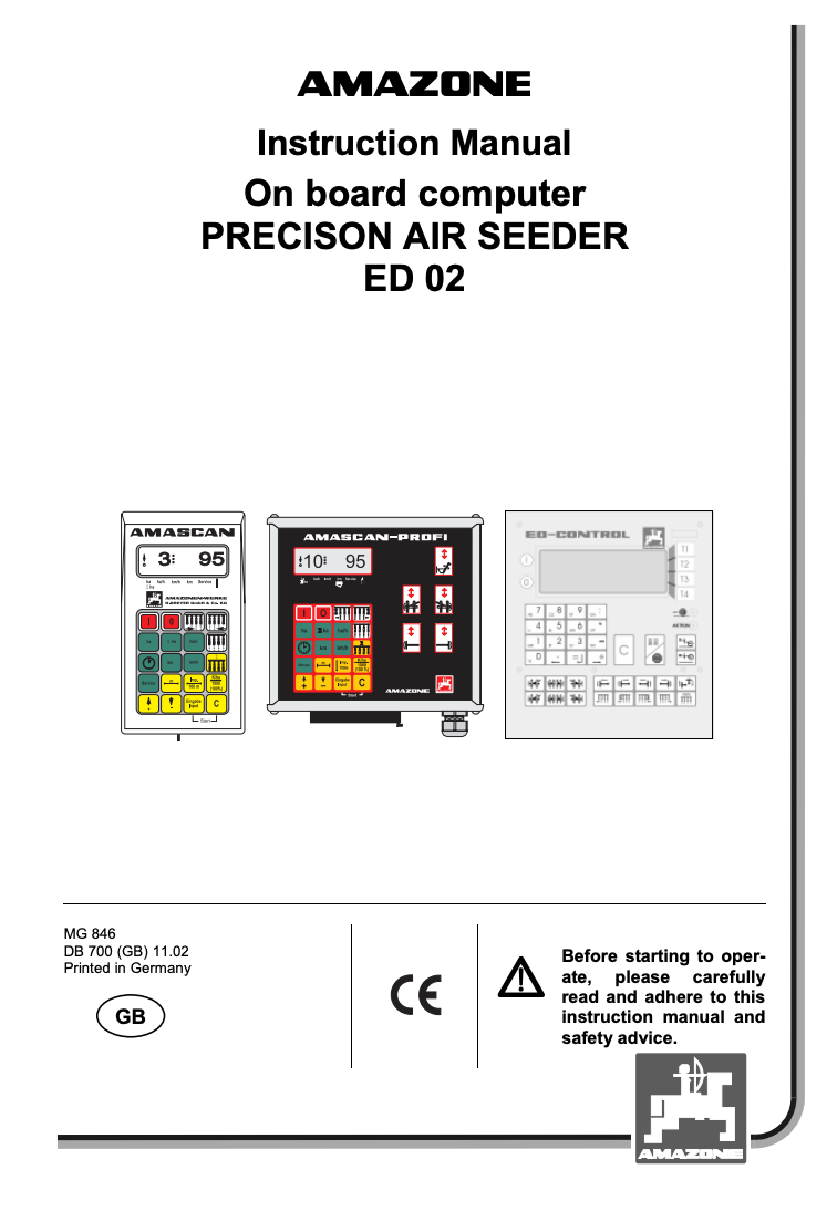 Amazone ED 02 Precision Air Seeder On-Board Computer MG 846 Instruction Manual (Amascan / ED-Control)