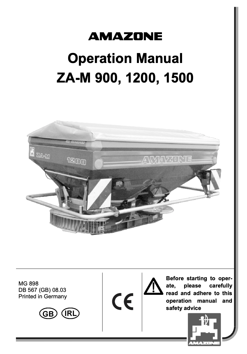 Amazone ZA-M 900 / 1200 / 1500 Fertiliser Spreader Operation Manual (MG 898)