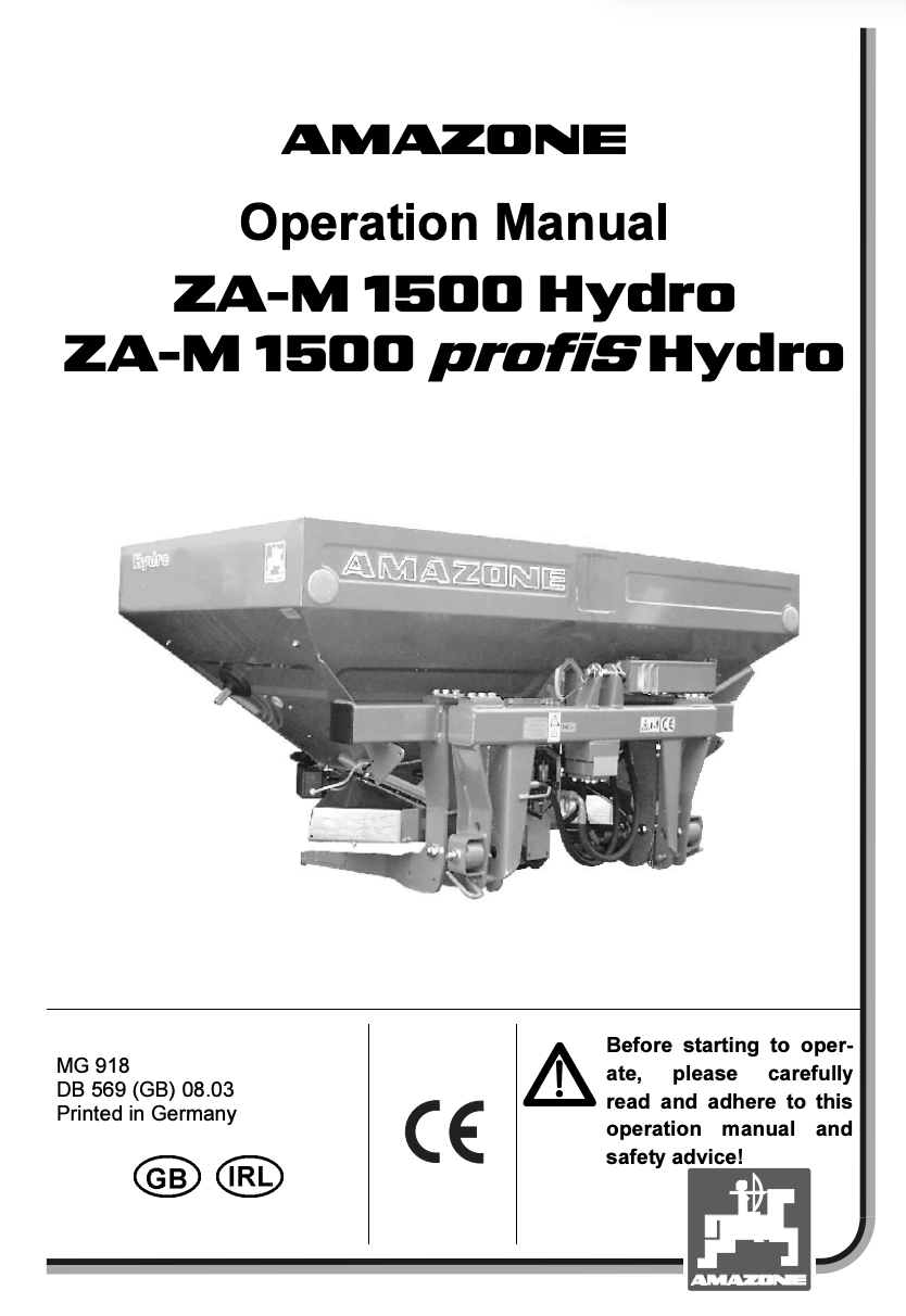 Amazone MG 918 Fertiliser Spreader Operating Manual (PDF Download)