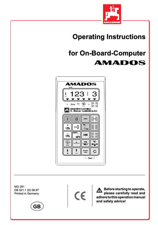Amazone AMADOS DB 521.1 Operator’s Manual – Centrifugal Broadcaster, Seed Drill, Hectare Meter