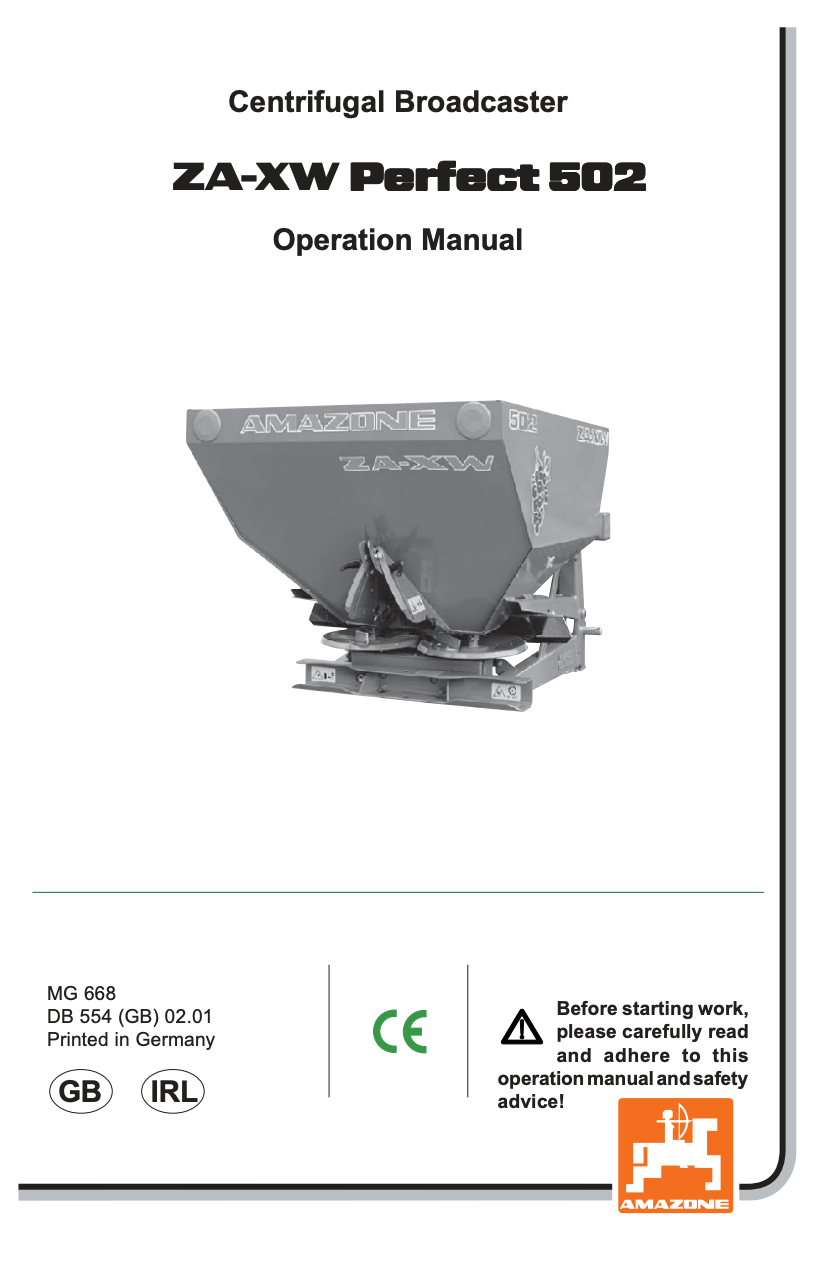 Amazone ZA-XW Perfect 502 Centrifugal Broadcaster Manual – Operation & Setup Guide