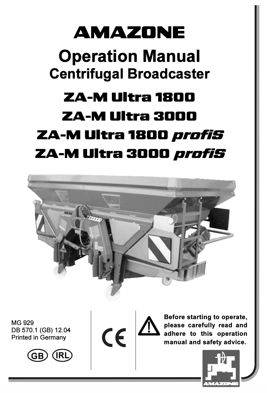 Amazone MG 929 Sprayer Operator’s Manual (PDF Download)