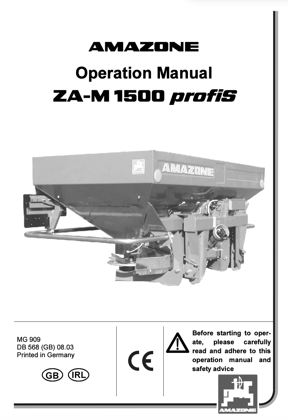 Amazone MG 909 Operator’s Manual – Seed Drill Setup & Maintenance Guide (PDF)