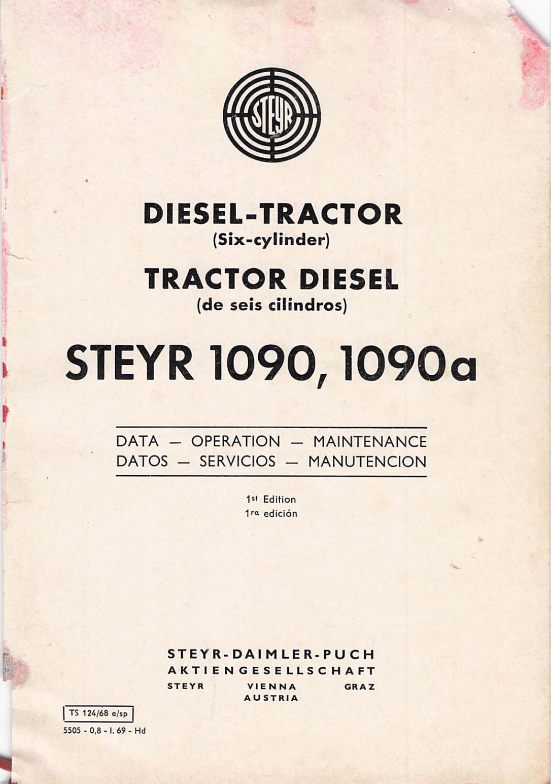 Steyr 1090 & 1090a Tractor Operation & Maintenance Manual (PDF Download)