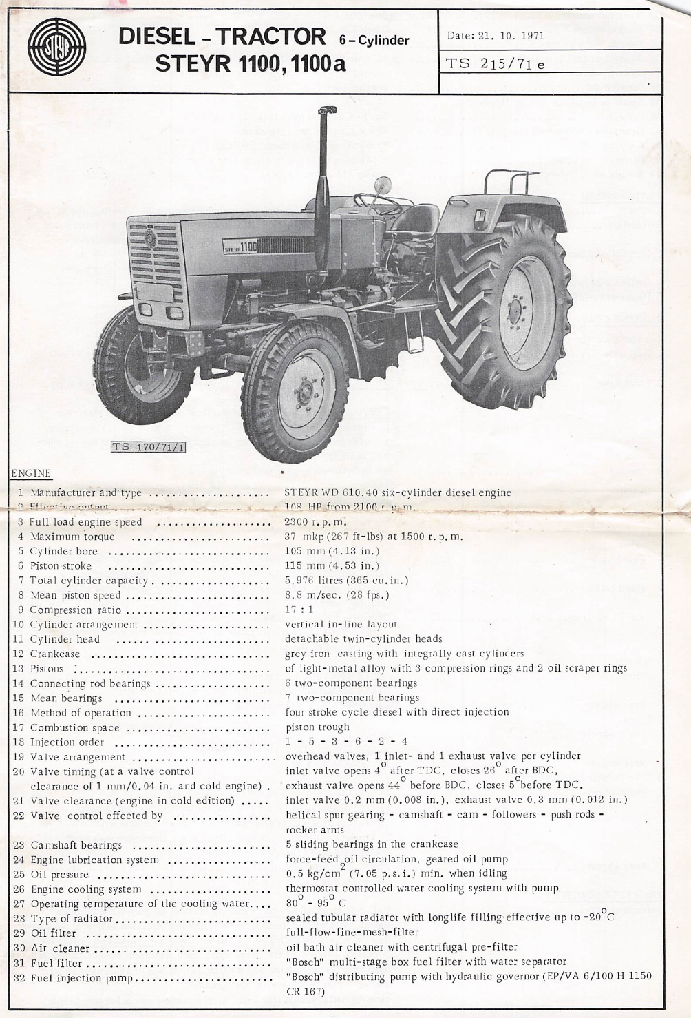 Steyr 1100 & 1100a Tractor Service Manual (PDF Download)