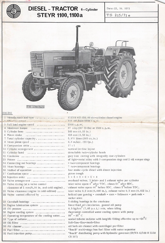 Steyr 1100 & 1100a Tractor Service Manual (PDF Download)