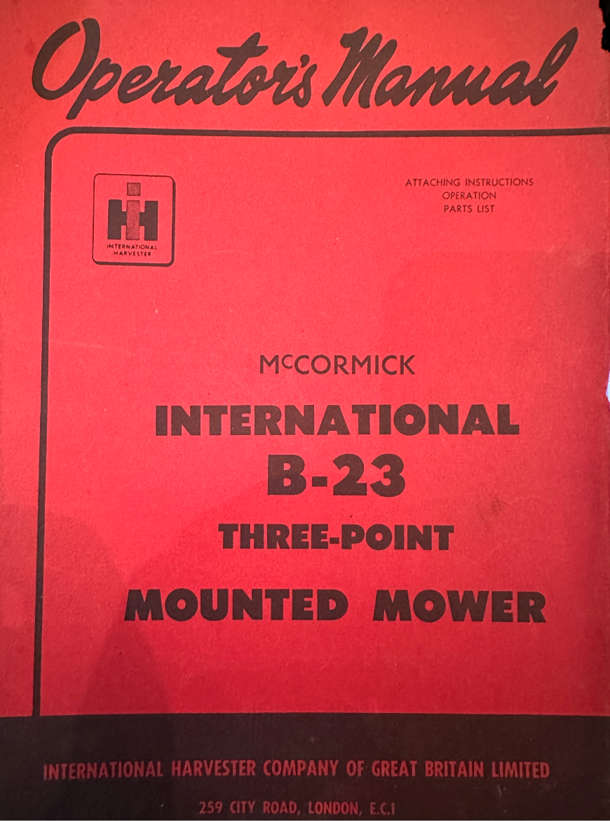 McCormick International B-23 Three-Point Mounted Mower Operator’s Manual (PDF)