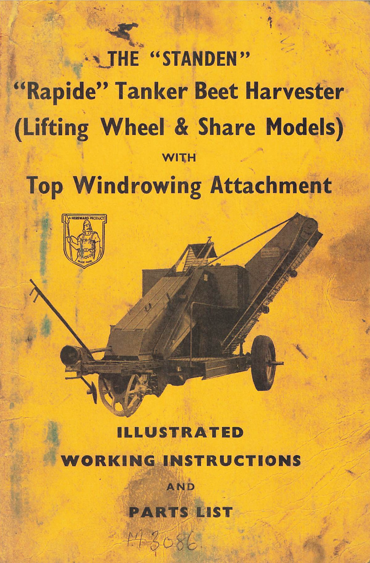 Standen Rapide Tanker Beet Harvester Manual – Working Instructions & Illustrated Parts List