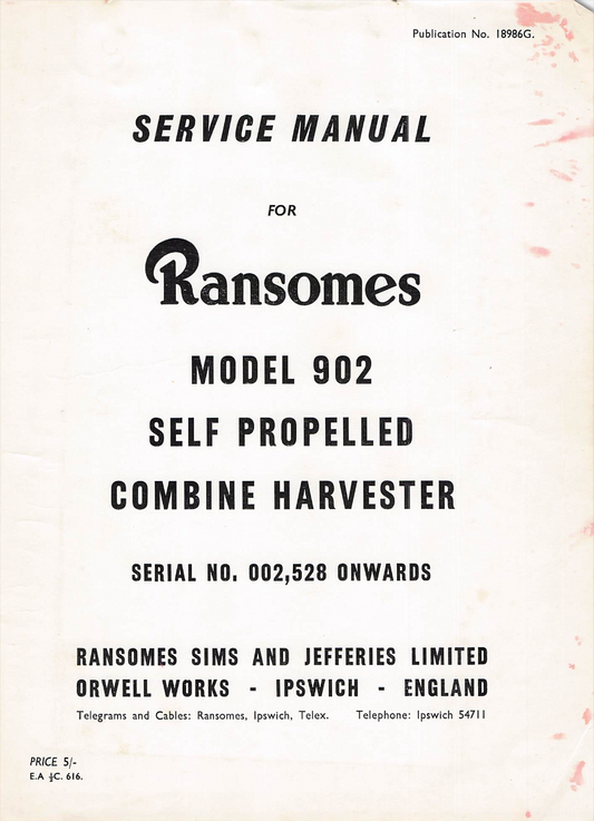 Ransomes Model 902 Self Propelled Combine Harvester – Full Service Manual (PDF)