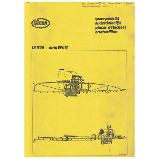 Vicon LS 1300 Agricultural Sprayer Series 89013 Spare Parts List