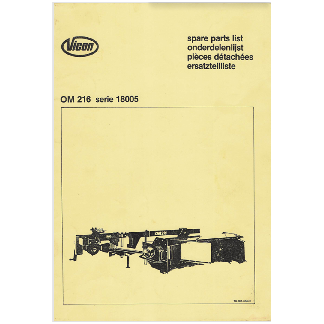 Vicon OM 216 Series 18005 Mower Conditioner Spare Parts List