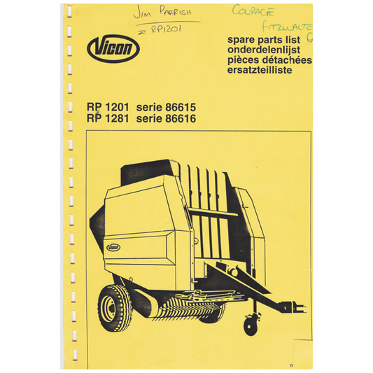 Vicon RP 1201 & RP 1281 Round Baler Spare Parts Catalogue