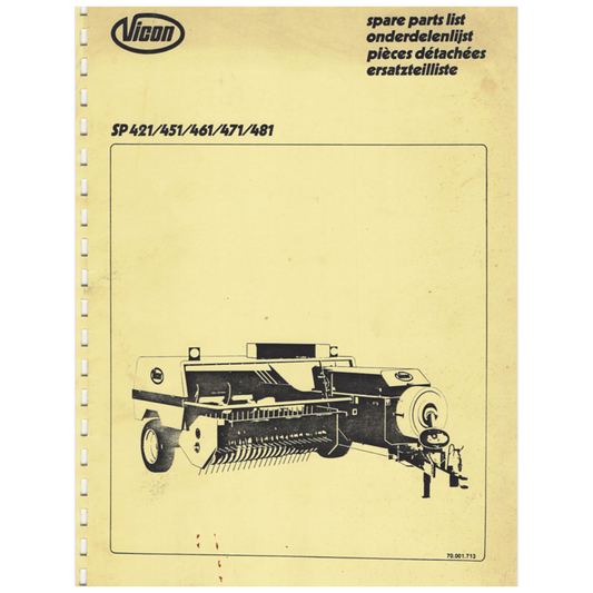 Vicon SP 421 451 461 471 481 Baler Spare Parts Catalogue