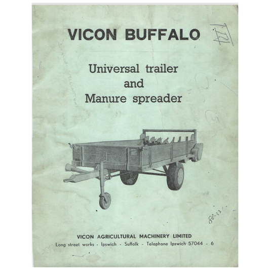 Vicon Buffalo Universal Trailer & Manure Spreader Instruction Manual & Parts List
