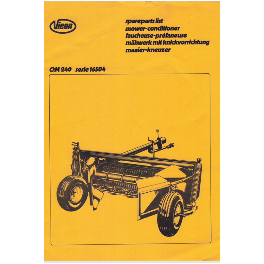 Vicon OM 240 Mower Conditioner Spare Parts List – Series 16504