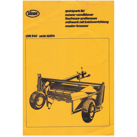 Vicon OM 240 Mower Conditioner Spare Parts List – Series 16504