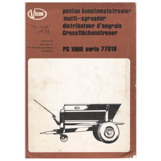 Vicon PS 1000 Multi-Spreader Series 77018 Parts Catalogue