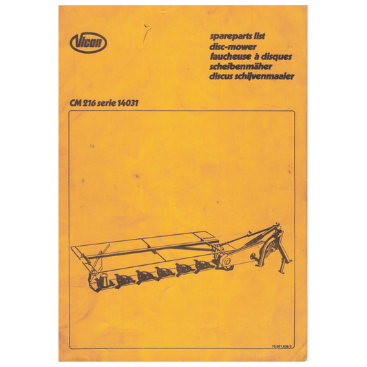 Vicon CM 216 Disc Mower Series 14031 Spare Parts Catalogue